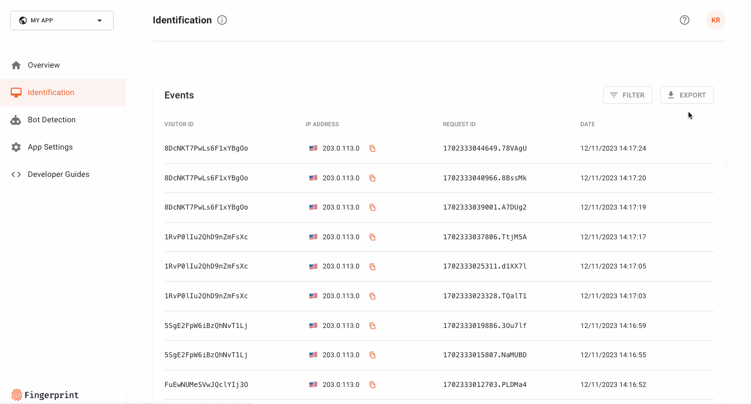 Animation showing how to export data to CSV